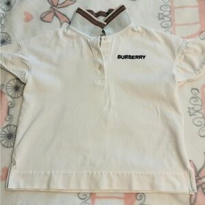 Burberry White Polo with Striped Ribbed Collar